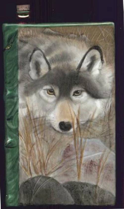 Wolf on Decanter - Painting by Judi Pulaski